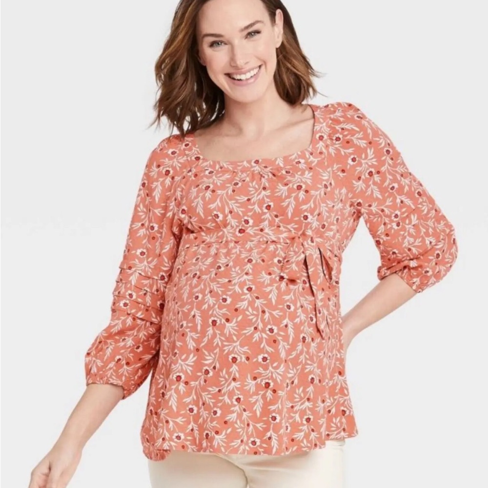 Isabel Maternity by Ingrid & Isabel 3/4 Sleeve Maternity Top Peach Orange Medium